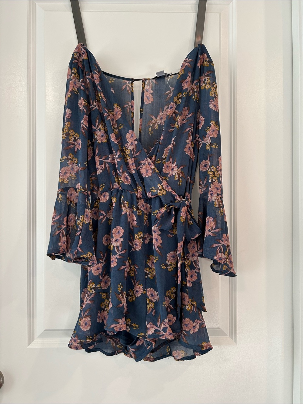 FAVLUX Navy Wrap Dress with Pink Floral Print Romper
